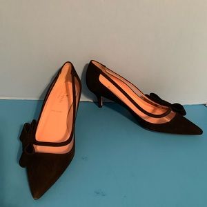 NWT Kate Spade Black Suede with Bow Kitten Heels 7